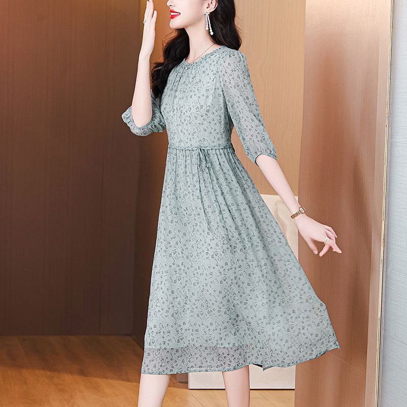 Real silk Cover belly slim summer silk temperament dress