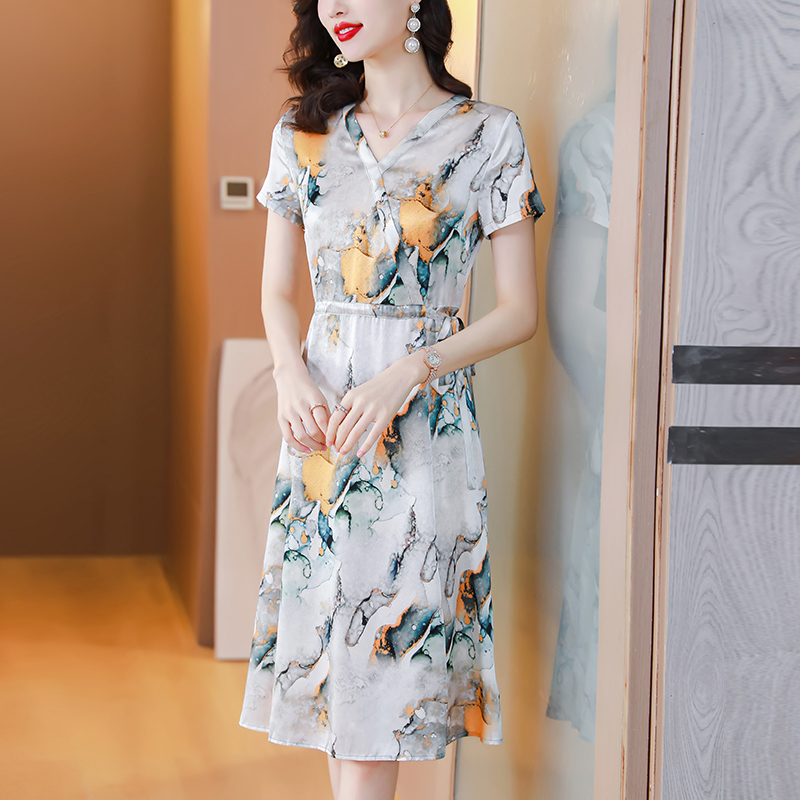 Slim show young silk show high real silk summer dress