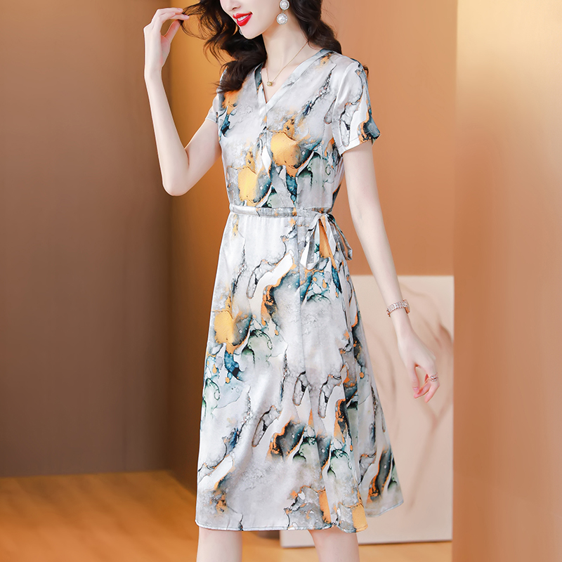 Slim show young silk show high real silk summer dress