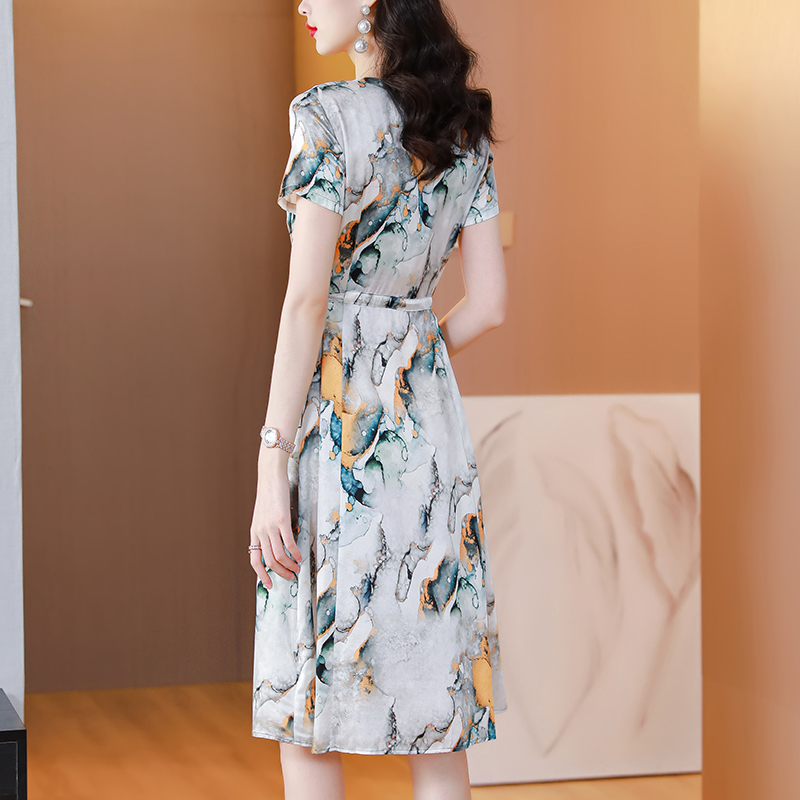 Slim show young silk show high real silk summer dress