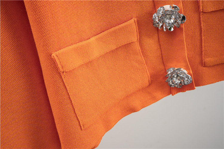 Crystal buckle coat splice sleeve long pants 2pcs set
