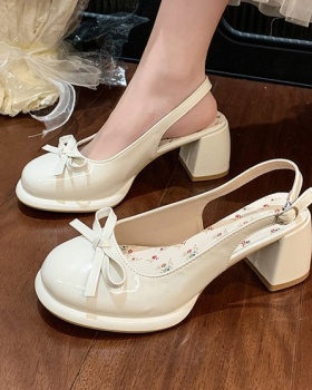 Thick patent leather shoes France style sandals for women