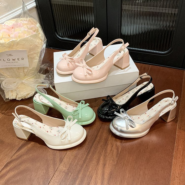 Thick patent leather shoes France style sandals for women