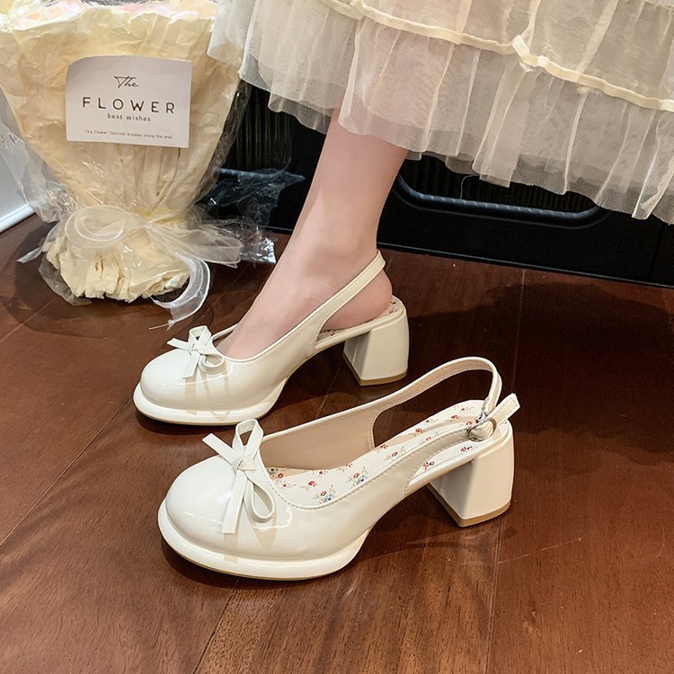 Thick patent leather shoes France style sandals for women