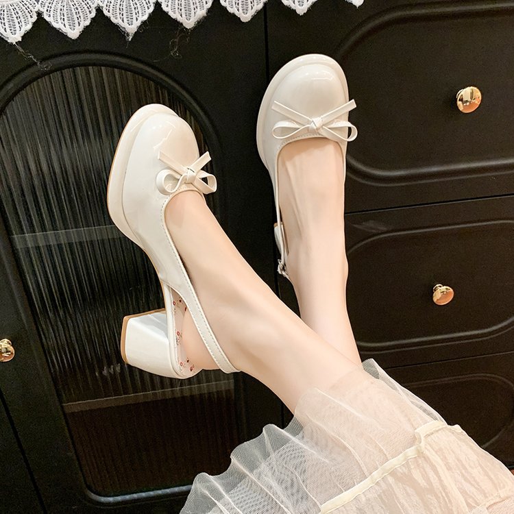 Thick patent leather shoes France style sandals for women