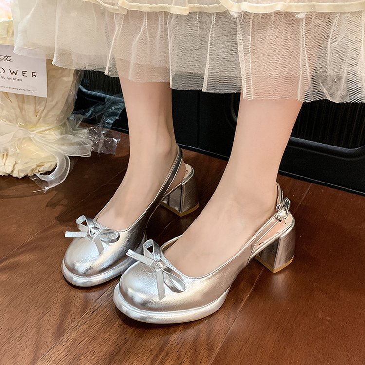 Thick patent leather shoes France style sandals for women