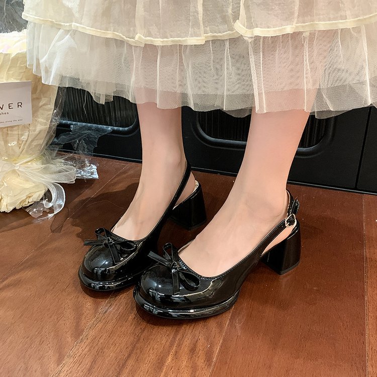 Thick patent leather shoes France style sandals for women