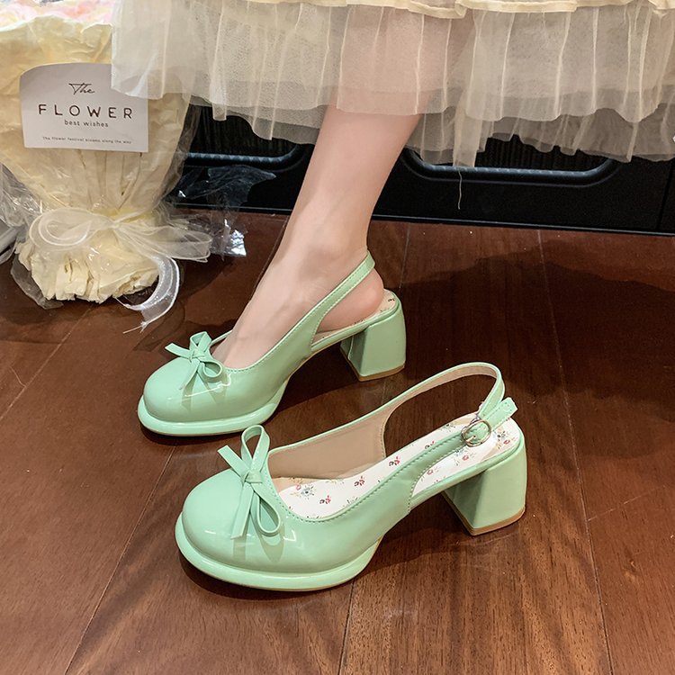 Thick patent leather shoes France style sandals for women