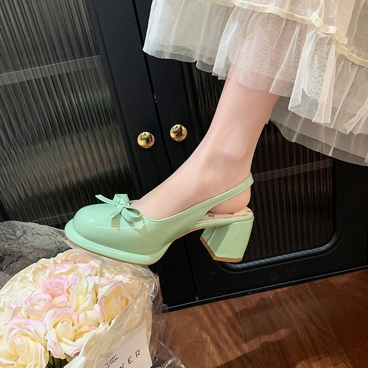 Thick patent leather shoes France style sandals for women