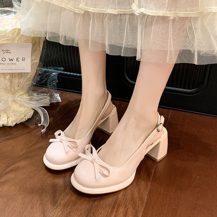 Thick patent leather shoes France style sandals for women