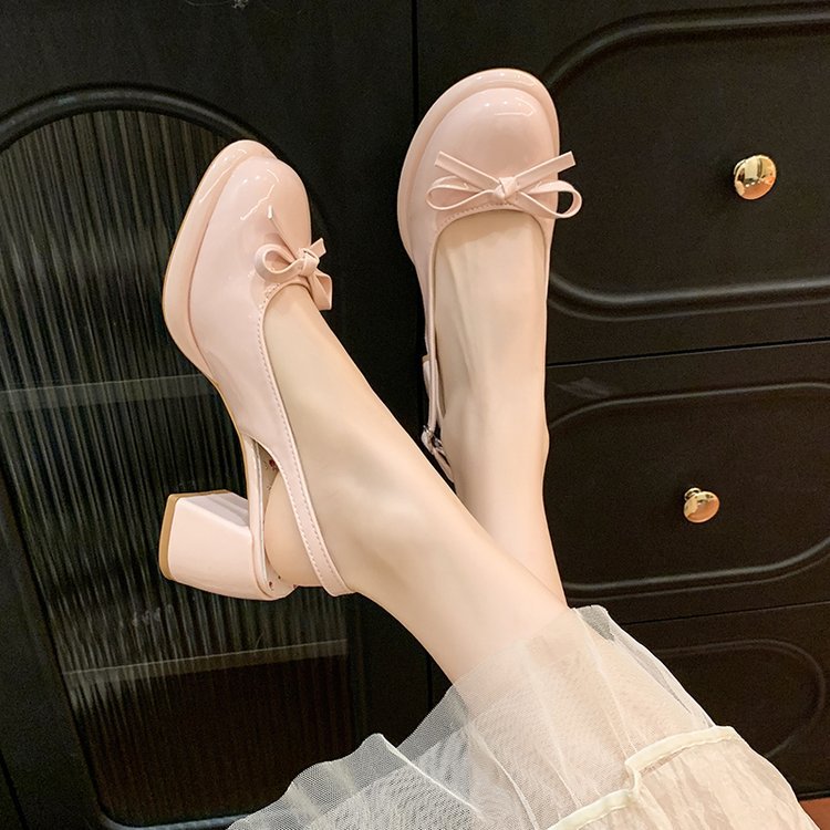 Thick patent leather shoes France style sandals for women