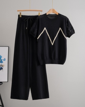 Fashion tops wide leg pants 2pcs set for women