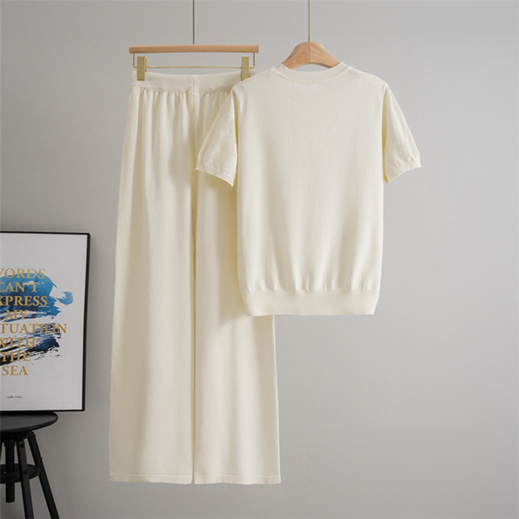 Fashion tops wide leg pants 2pcs set for women