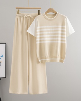Pseudo-two round neck fashion tops 2pcs set for women