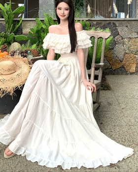 Tender burr vacation strapless France style big skirt dress