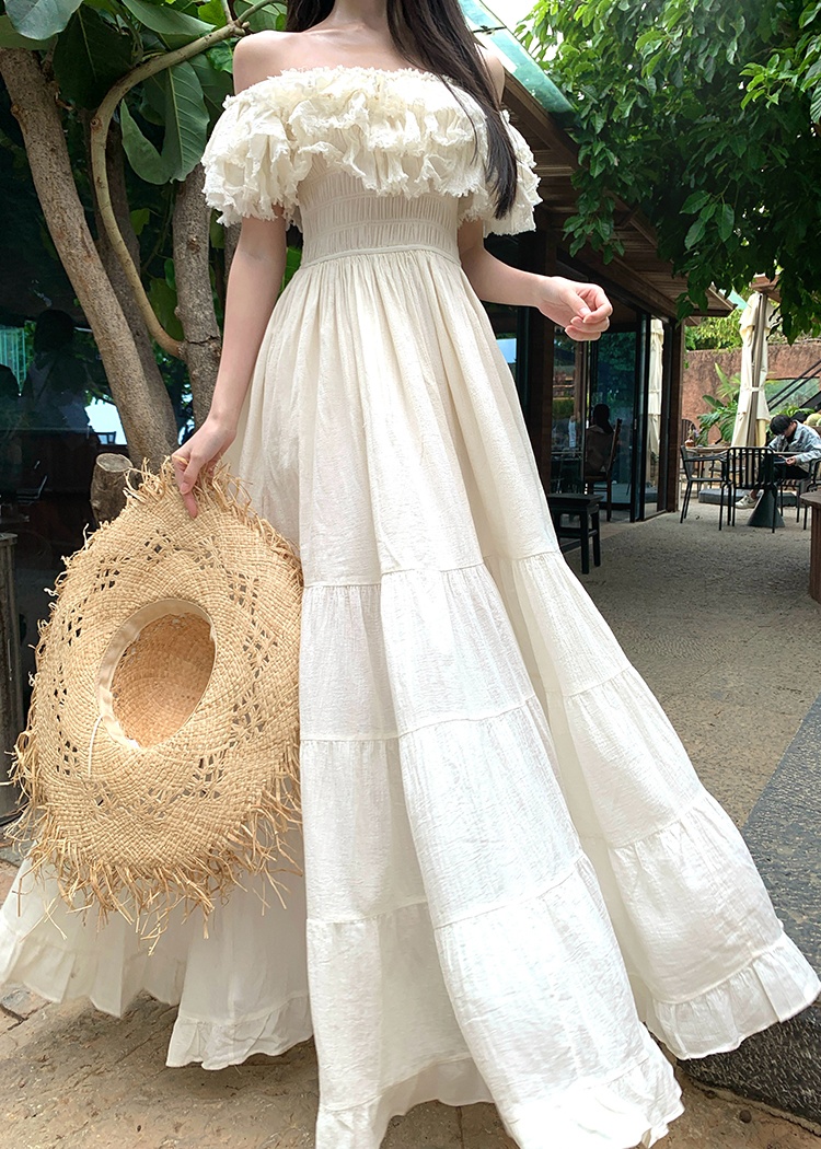 Tender burr vacation strapless France style big skirt dress