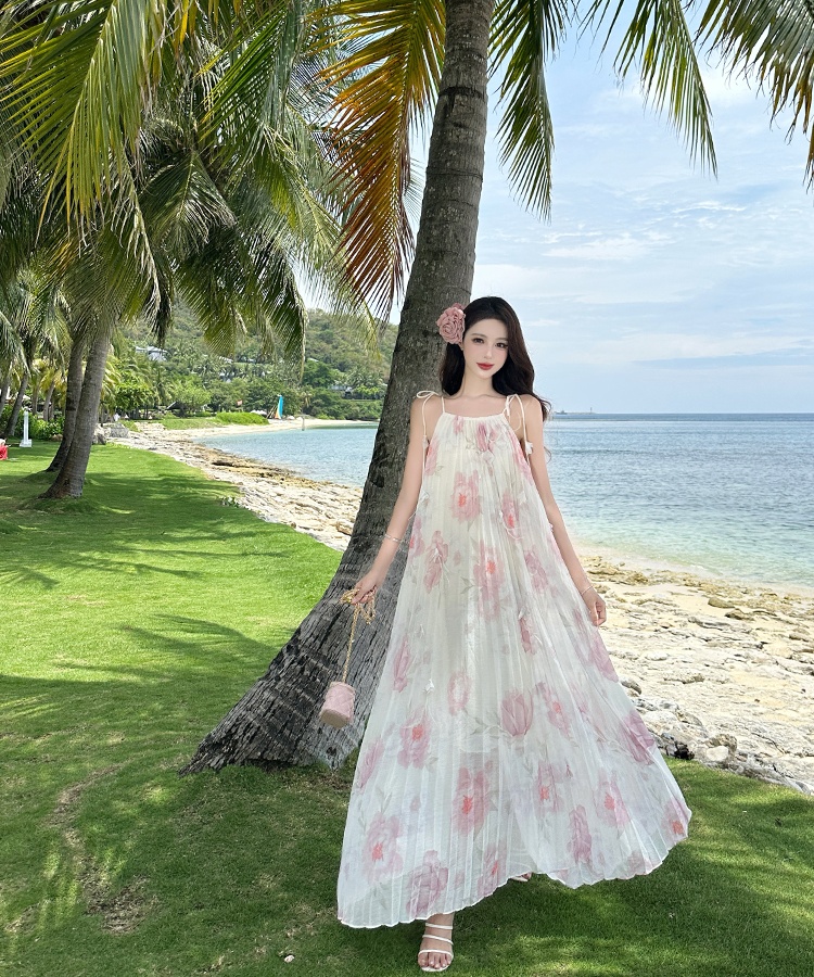 Stereoscopic summer long dress sling dress