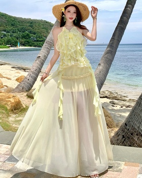 Sling spicegirl dress lotus leaf edges skirt 2pcs set