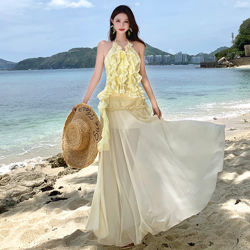 Sling spicegirl dress lotus leaf edges skirt 2pcs set