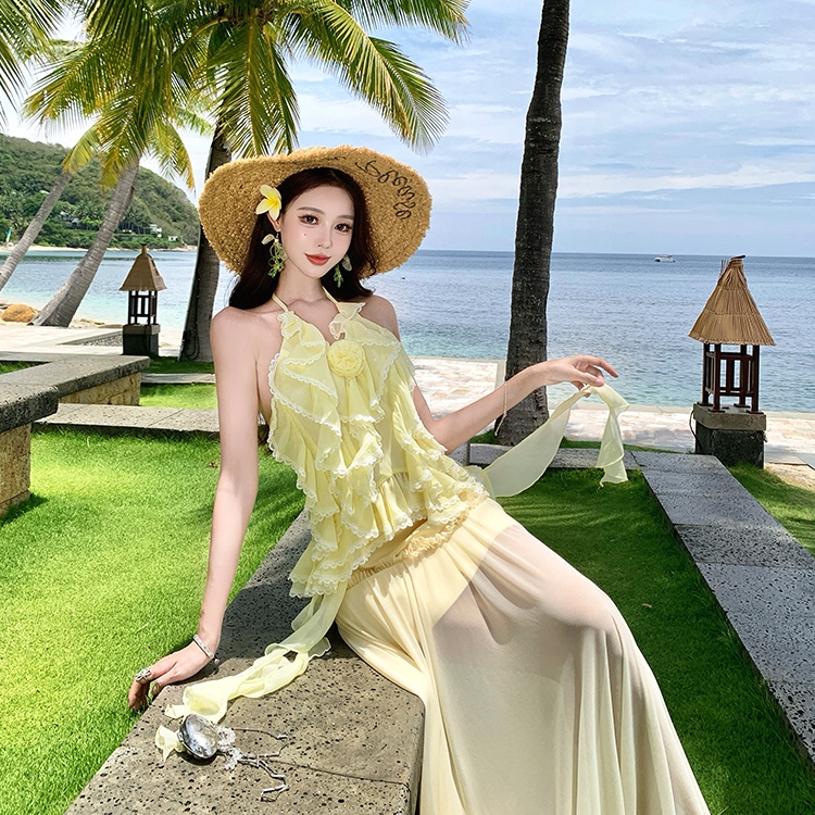 Sling spicegirl dress lotus leaf edges skirt 2pcs set