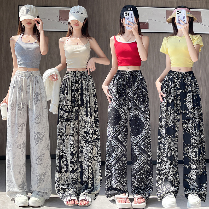 All-match drape pants printing Casual wide leg pants