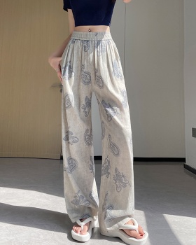 Slim casual pants ice silk wide leg pants for women