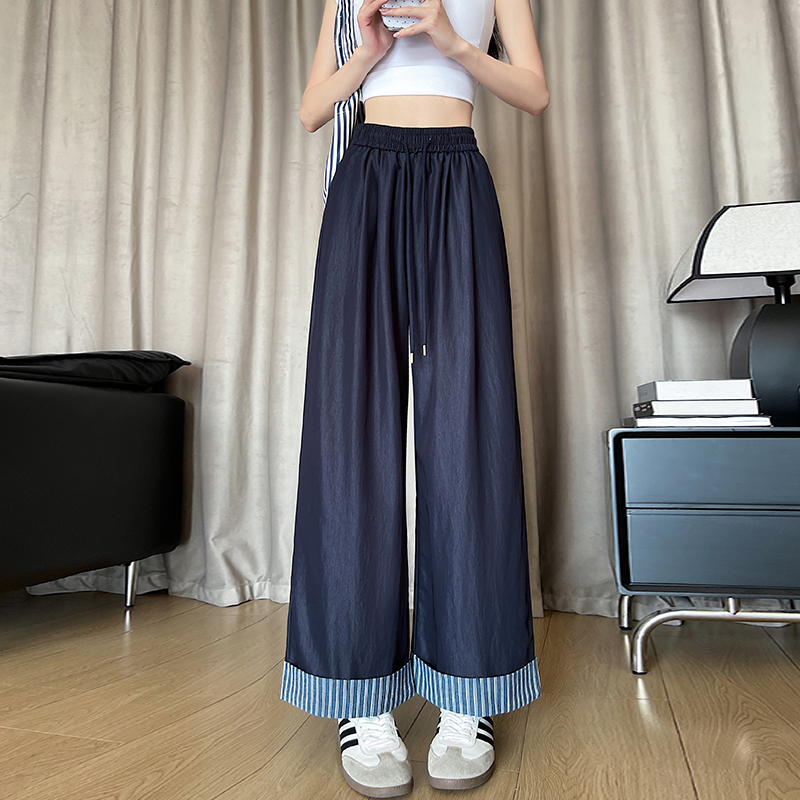 Summer stripe casual pants thin loose wide leg pants for women