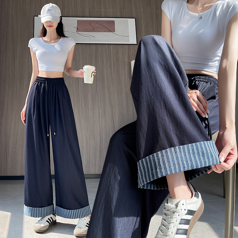 Summer stripe casual pants thin loose wide leg pants for women