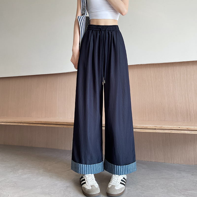 Summer stripe casual pants thin loose wide leg pants for women
