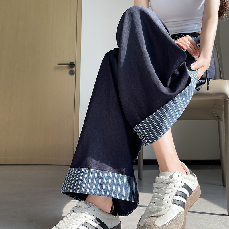 Summer stripe casual pants thin loose wide leg pants for women