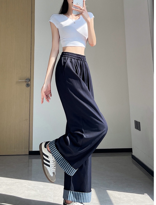 Summer stripe casual pants thin loose wide leg pants for women