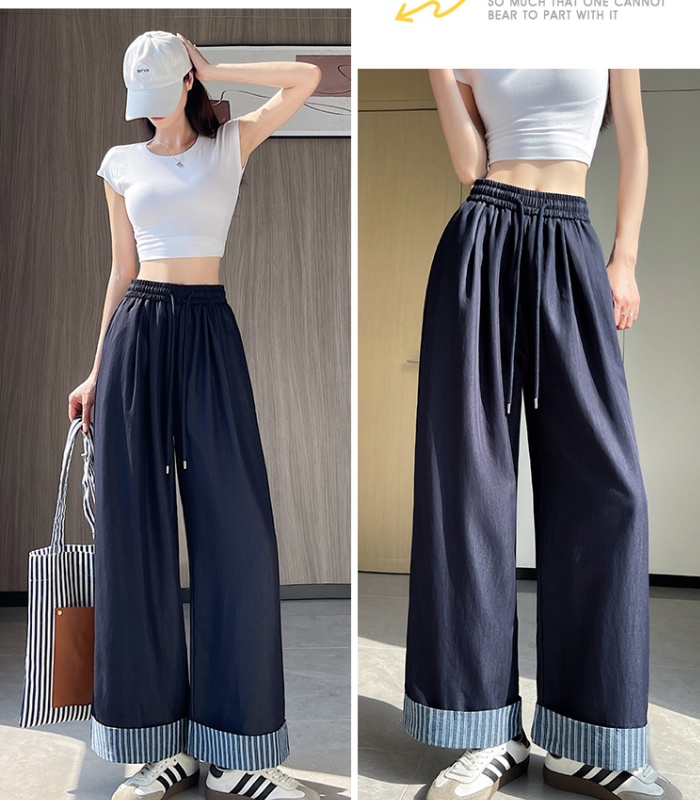 Summer stripe casual pants thin loose wide leg pants for women