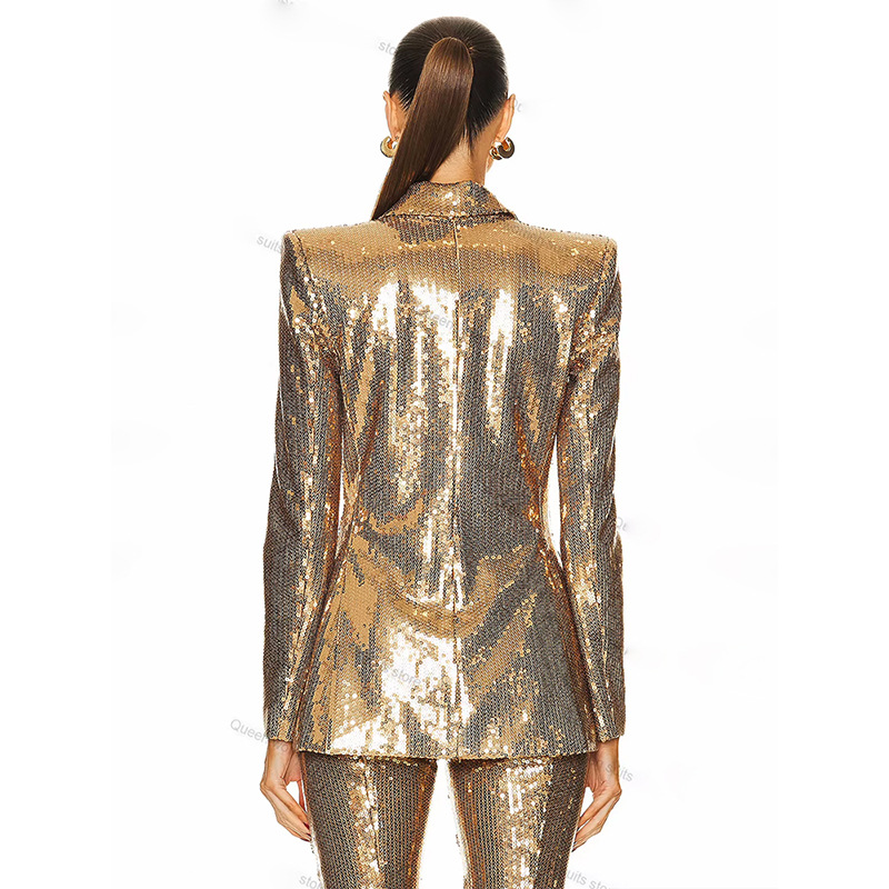 Sequins European style jacket gold fashion business suit 2pcs set