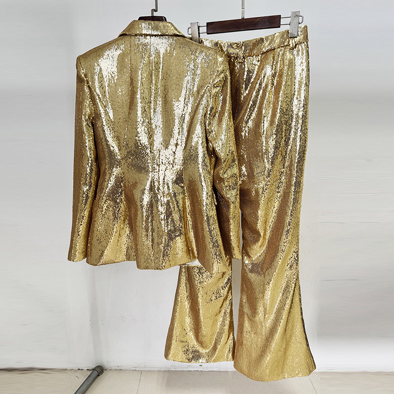 Sequins European style jacket gold fashion business suit 2pcs set