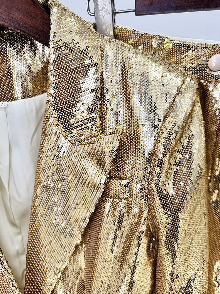 Sequins European style jacket gold fashion business suit 2pcs set