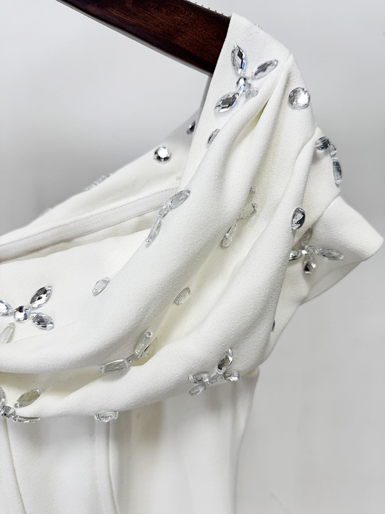 European style fashion beading long flat shoulder dress