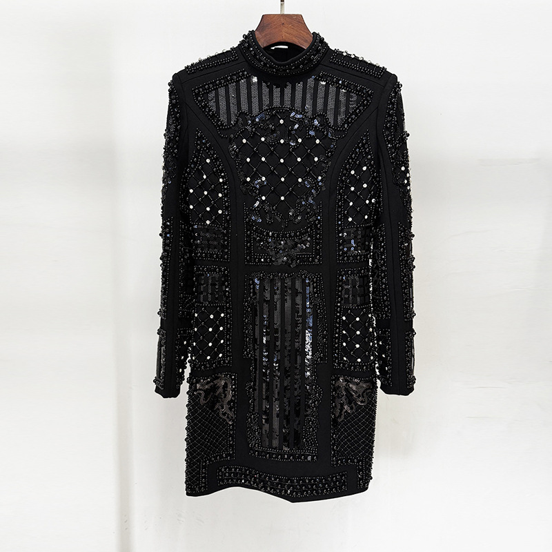 Elasticity autumn and winter sequins beading dress