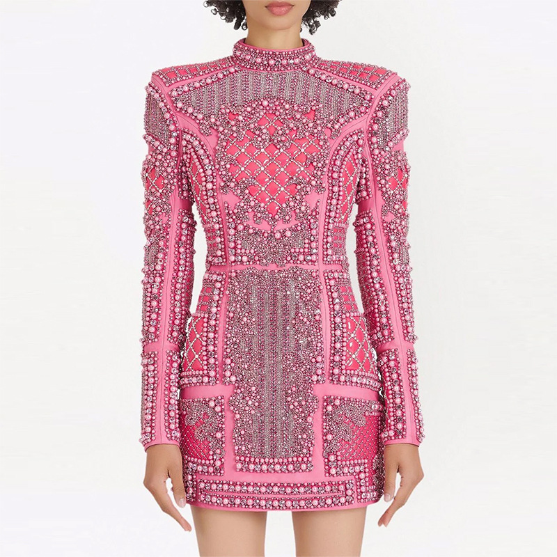 Elasticity autumn and winter sequins beading dress