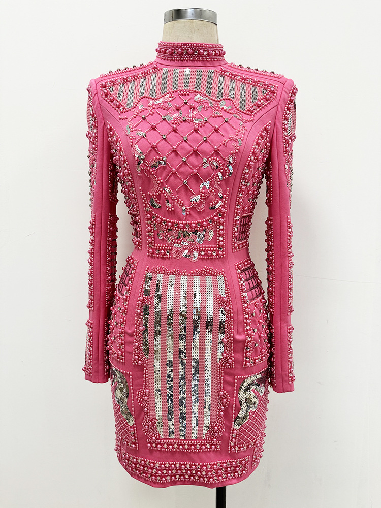Elasticity autumn and winter sequins beading dress