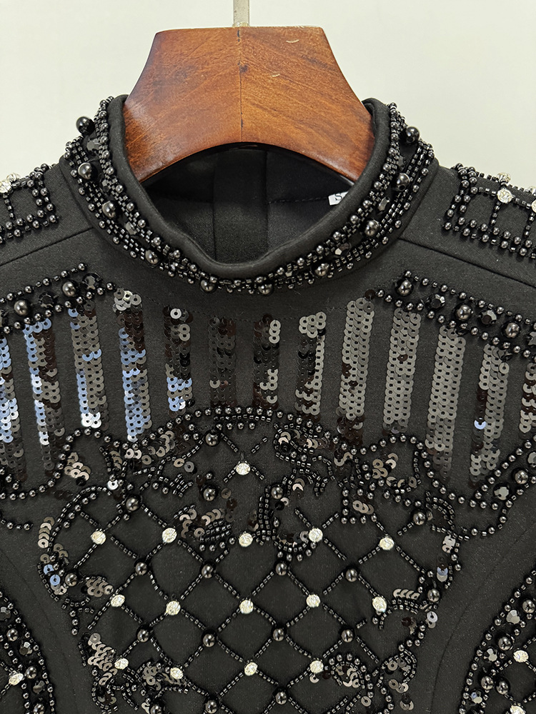 Elasticity autumn and winter sequins beading dress