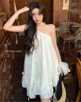 Lotus leaf edges sling sloping shoulder dress
