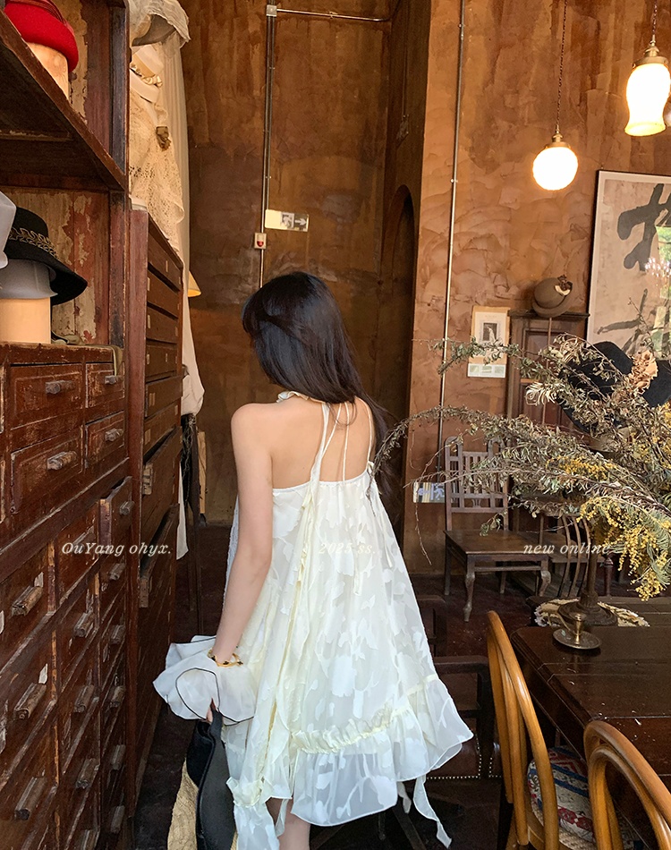Lotus leaf edges sling sloping shoulder dress