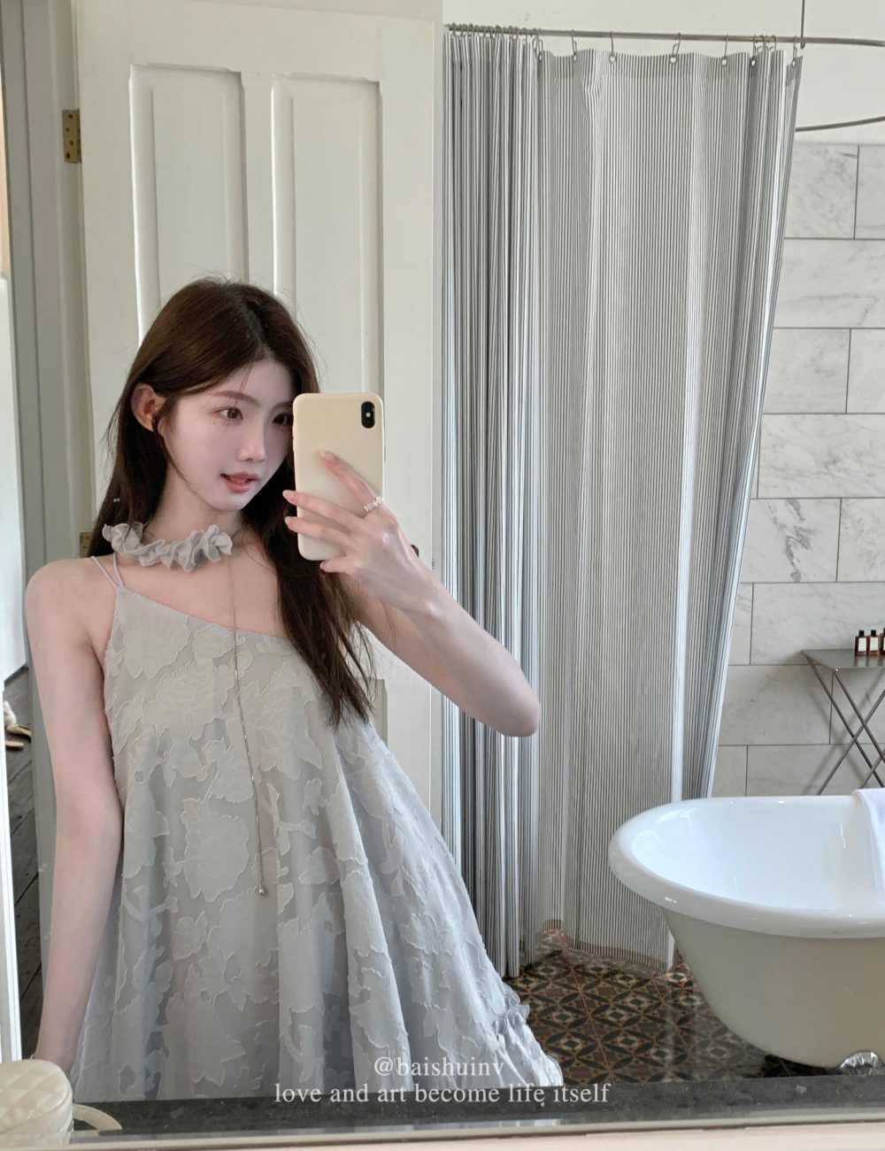 Irregular summer seaside sling blue dress for women
