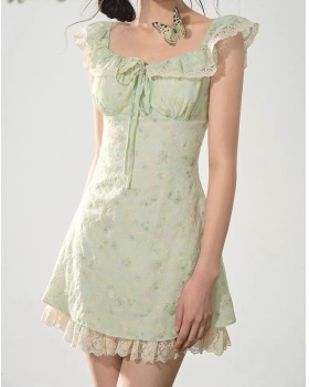 Floral summer thick and disorderly boats sleeve sling dress