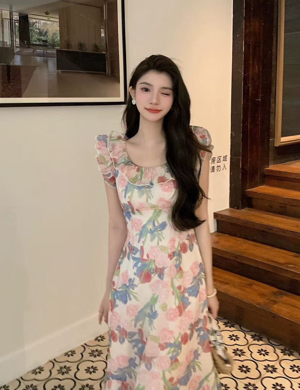Slim lotus leaf edges France style retro dress for women