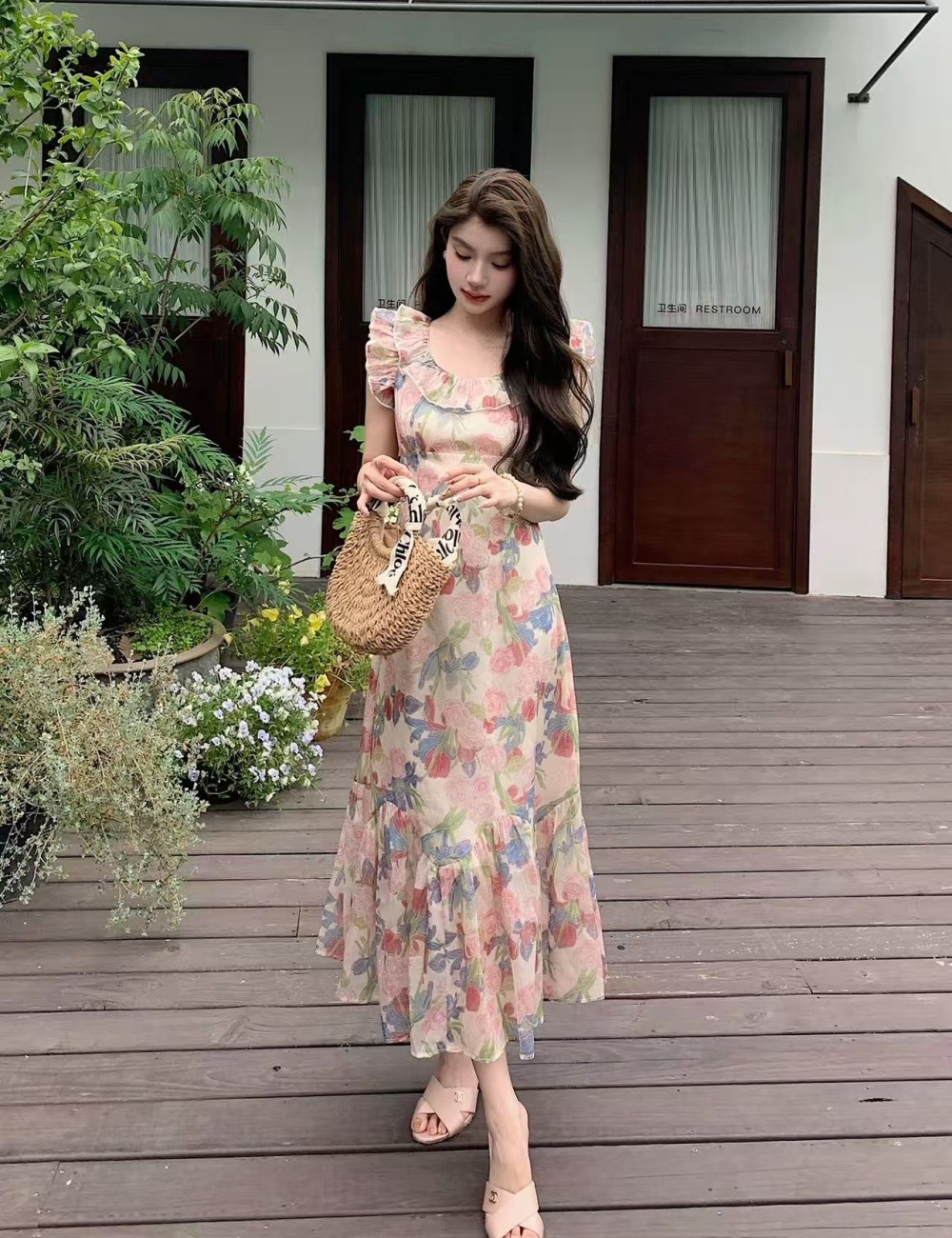 Slim lotus leaf edges France style retro dress for women
