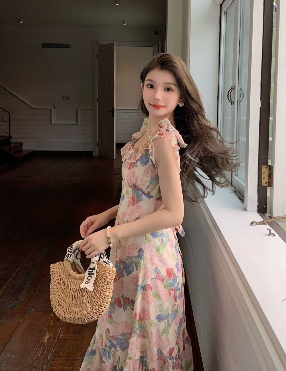 Slim lotus leaf edges France style retro dress for women