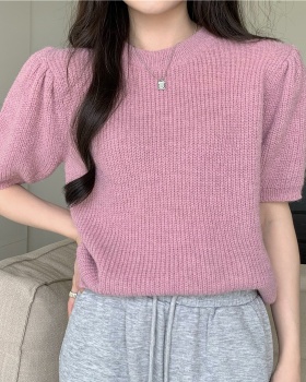 Niche retro tender sweater puff sleeve short sleeve tops