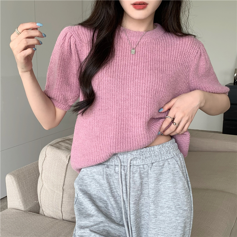 Niche retro tender sweater puff sleeve short sleeve tops