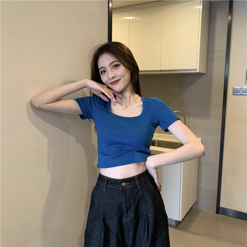 Navel Korean style T-shirt short summer tops for women